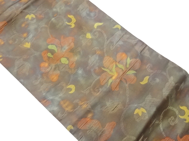 ふくれ織花唐草模様織出し名古屋帯